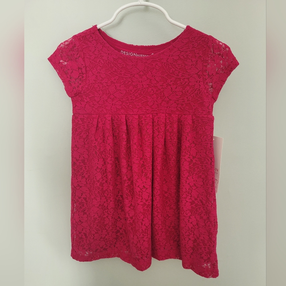 Design History Girls 2T Lace‎ Overlay Short Sleeve Lined Dress New Fushia